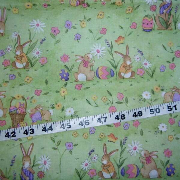Easter fabric bunny eggs flowers bunnies Spring floral cotton quilt quilting sewing material to sew crafting by the yard
