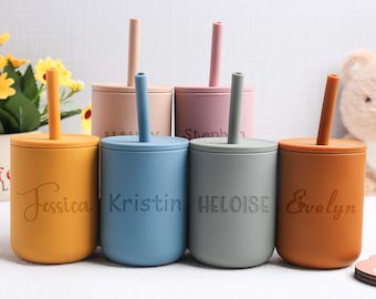 Personalized Sippy Cup with Straw 7oz for Toddlers, Custom Silicone Cup with Lid, Engraved Name Cup, Ideal Gift for Birthday & Baby Shower
