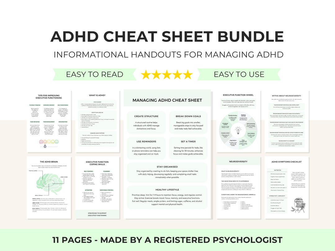 ADHD Cheat Sheet Self Therapy Education Handouts for Understanding the ...