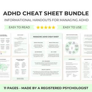 ADHD Cheat Sheet Self Therapy Education Handouts for Understanding the ADHD Brain, Executive Function and Neurodiversity in Adults and Teens