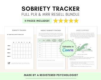 Sobriety Tracker Worksheets Bundle, Canva Editable with PLR & MRR (Digital Download)