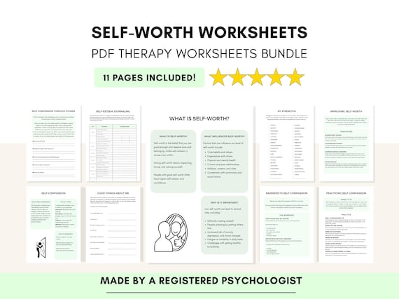 Self-Worth Worksheets Bundle: Therapy Education Tool (PDF Digital Download)