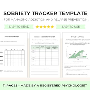 Sobriety Tracker Template and Information Bundle for Managing Addiction, Relapse Prevention, Substance Use Disorder & Motivation for Change