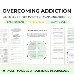 Overcoming Addiction Therapy Self-Care Worksheet Bundle for Managing Addiction, Motivation for Change and Relapse Prevention Long-Term