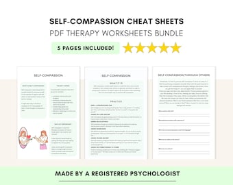 Self-Compassion Therapy Cheat Sheet and Worksheets Bundle (PDF Digital Download)