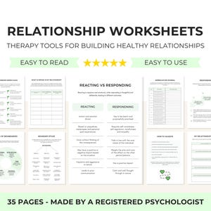 Relationship Worksheets Therapy Bundle, Building Healthy Relationships, Boundary Setting, Reacting & Responding and Assertive Communication