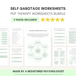 Self Sabotage Worksheets, Therapy Tools for Managing Self Criticism (PDF Digital Download)