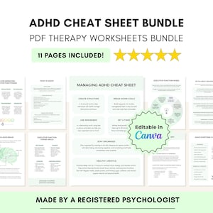 Arkusze ćwiczeń dotyczące ADHD i funkcji wykonawczych, edytowalne w serwisie Canva z prywatną etykietą i prawami do odsprzedaży głównej