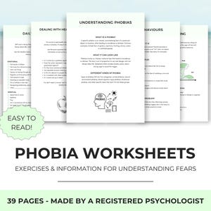 Phobia Worksheets Bundle for Managing Specific Phobias and Phobia Cycle with Cognitive Behavioral Therapy and Exposure Therapy Techniques