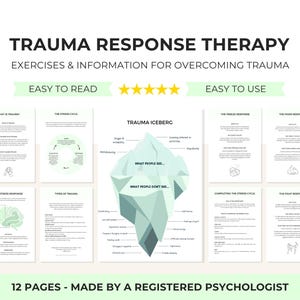 Trauma Response Therapy Worksheets and Trauma Iceberg for Managing Trauma, the Stress Cycle & Stress Response, Fight Flight Freeze and Fawn