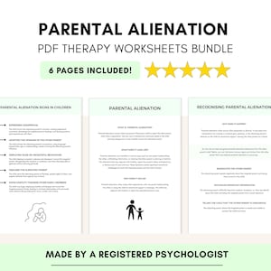 Peut inclure: Ensemble de fiches de thérapie PDF sur le thème de « l'aliénation parentale ». Les fiches abordent des sujets tels que les signes chez les enfants, l'aliénation parentale et la reconnaissance de l'aliénation parentale. Le lot comprend 6 pages.