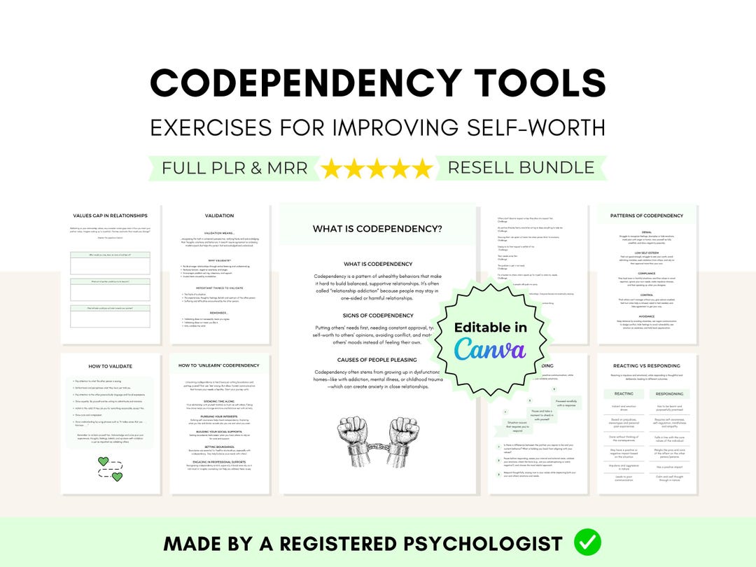 Codependency Therapy Worksheets Bundle: Canva Editable PLR (digital ...