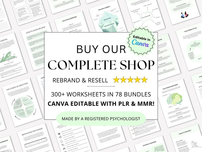 Therapy Worksheets Whole Shop Mega Bundle Canva Editable