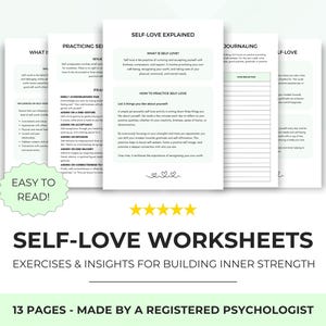 Self Love Worksheets for Adults and Teens to Build Self-Compassion and Self-Confidence, Printable & Online Fillable Self Therapy Toolbox
