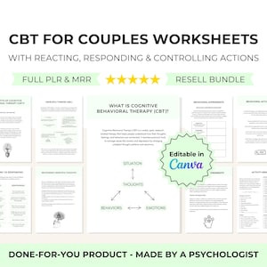CBT for Couples Digital Resell Bundle, Canva Editable Done for You Digital Product with Full PLR & MRR Access, Resellable Therapy Worksheets