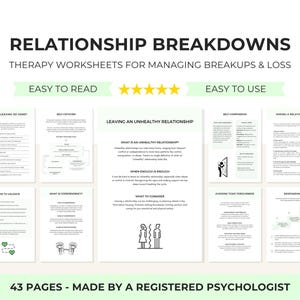 Relationship Breakdowns Therapy Worksheets for Managing Relationship Breakup, Grief and Loss, Healthy Boundary Setting & Healthy Forgiveness