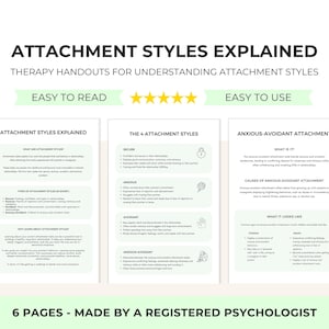 Attachment Style Therapy Handout Bundle for Understanding Attachment Style Theory and Building Healthy Relationships with Secure Attachment