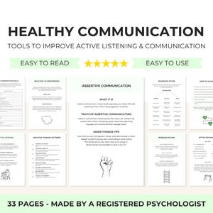 Healthy Communication Therapy Handouts to Build Assertive Communication, Active Listening, Conflict Resolution & Emotional Intelligence