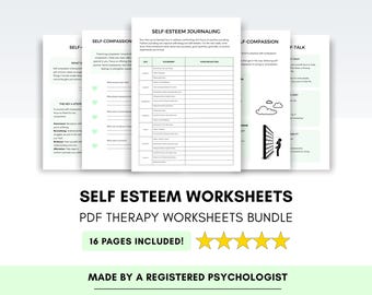 Self Esteem Worksheet Bundle for Improved Self-Compassion & Managing Inner Critic