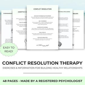 Conflict Resolution Therapy Worksheets for Improved Communication, Building Healthy Relationships with Validation Exercises and Activities