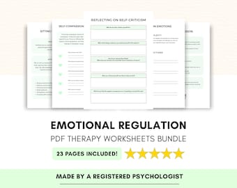 Emotional Regulation Worksheets with Wheel of Emotions & Self-Compassion (PDF Digital Download)