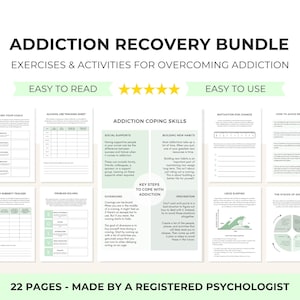 Addiction Recovery Worksheets Bundle for Overcoming Addiction and Managing Substance Use Disorder with Goal Setting & Sobriety Tracker Tool