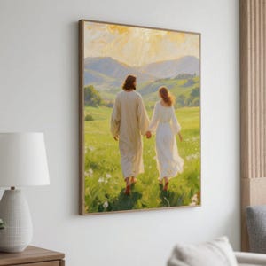 Walk With Me Jesus, Jesus Wall Art, Jesus and Girl Art, Modern Christian Painting, Jesus Christ Art, Bible Art, Jesus Painting
