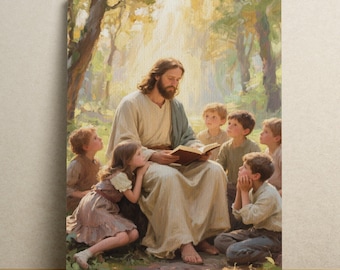 Buy 3 Get 1 Free, Jesus Teaching Children, Jesus Wall Art, Christian Wall Art, Digital Jesus Art, Jesus Art, Christ and Kids Art