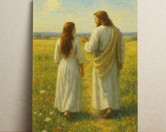 Buy 3 Get 1 Free,Jesus Walking With A Woman,Walking With Jesus, LDS Art, Digital Jesus Art, Christian Printable, Modern Christian Art