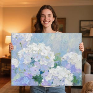 Blue Hydrangea Art, Flowers Wall Decor, Summer Garden Screensaver, Floral Decor, Floral Still Life Art, Floral Painting, Gift for Her