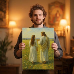 Jesus Walking With A Woman,Loved By Jesus,Bible Wall Art,Bible Painting,Jesus Christ Print,Christ Portrait,Modern Christian Art