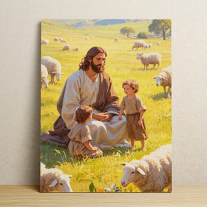 Jesus Teaching Children,Jesus With Children Canvas,Christian Wall Art,Christ and Kids Art,Bible Digital Wall Art, Christian Printable