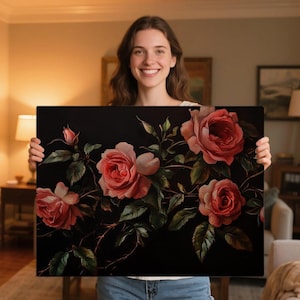 Art de la Saint-Valentin, roses rouges, peinture florale, art floral vintage, décoration d&#39;intérieur, cadeau pour elle, décoration florale, art floral, art déco mural