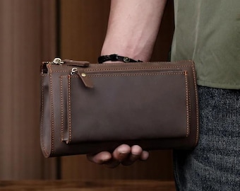 Cartera de cuero para hombre, cartera larga con cremallera, bolsillo para teléfono, ranuras para tarjetas de crédito, regalo de cumpleaños para hombre, monedero para papá, abrigo, cartera, regalo para él