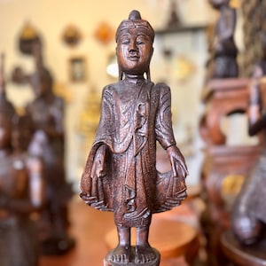 Hand Carved Teak Wood Serenity Figure: Thai Spiritual Statue