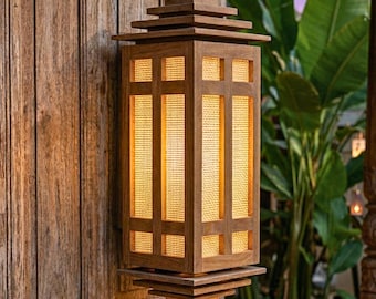 Wall Lantern Teak Wood Natural 13 Inch Zen Lighting