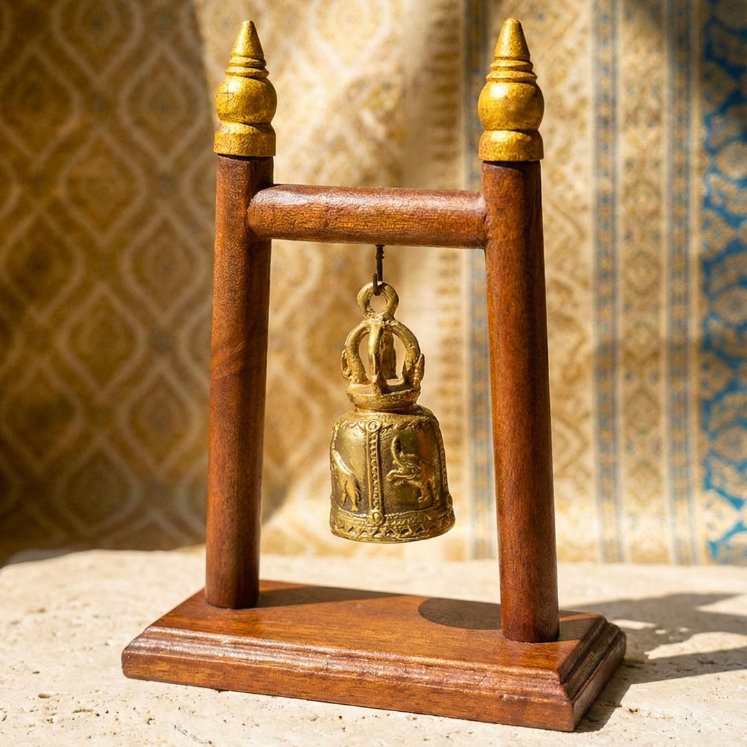 Hand Carved Teak Wood Single Bell Frame: Traditional & Serene Thai ...
