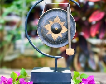 Minimalist Metal Gong on Stand: Modern Zen Meditation Decor