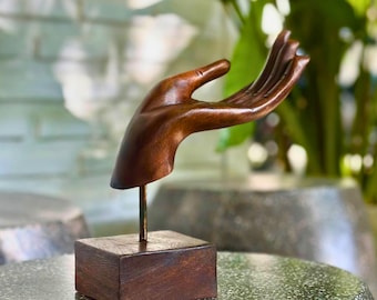 Mudra Hand Teak Wood Rustic 8 Inch Zen Sculpture