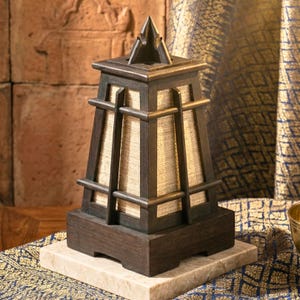 Farol de mesa de madera de teca color espresso oscuro, 38 cm (15 pulgadas), iluminación zen.