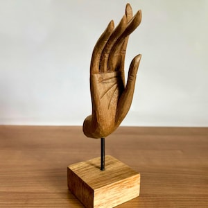 Hand Carved Teak Wood Sculpture: Thai Greeting Gesture, Boho Decor