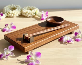 Set di vassoi per sushi in legno intagliato a mano: stoviglie giapponesi minimaliste