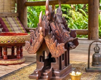 Teak Wood Spirit House, 10 Inch Carved Shrine, Spiritual Gift for Yoga Lover