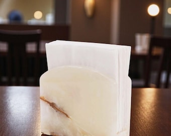 White Onyx Marble Napkin Holder - 5.5" Elegant Napkin Dispenser for Kitchen & Dining Table, Bathroom Decor, Modern Home Essentials Organizer