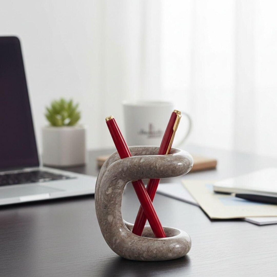 Marble Pen Holder for Desk 4" Oceanic Pencil Holder for Desk ...