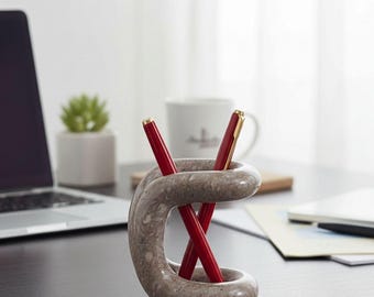 Portalápices de mármol para escritorio de 4 pulgadas, porta lápices oceánico para accesorios de escritorio, soportes de piedra para decoración de oficina, portacepillos de dientes.