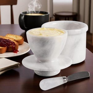 Handmade Marble Butter Keeper with Knife 4.25 inch Natural Stone Butter Keeper Dish Fresh Butter Storage Countertop, Stylish Kitchen Display