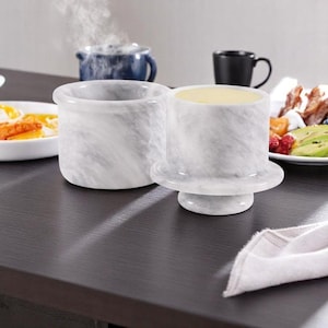 White Marble Butter Keeper with Lid – 4.25&quot; Handmade French Butter Crock, Natural Stone Butter Dish for Kitchen Countertop & Table Display