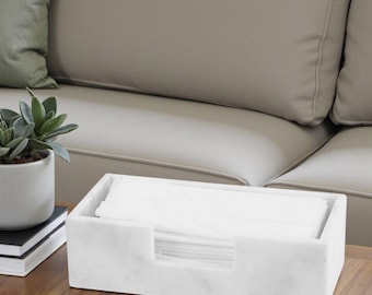 White Marble Tissue Box Cover 10" Handmade Rectangle Tissues Holder for Office Décor, Napkin Holder for Facial Tissue Paper Bathroom Counter