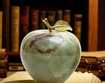 Green Marble Apple Paperweight - Handmade 3-inch Desk Paperweight for Office & Home Decor, Elegant Decorative Paperweight for Organizing